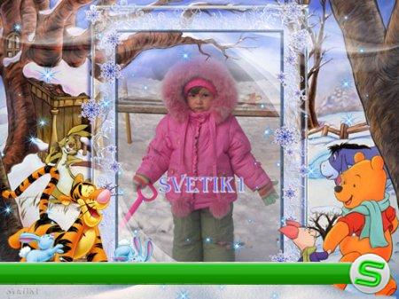 Детская рамка для фотошопа - Зимние шалости с Вини 
