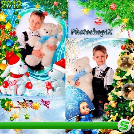 2 Новогодние детские рамки для фотошоп – Зайчата и Маша