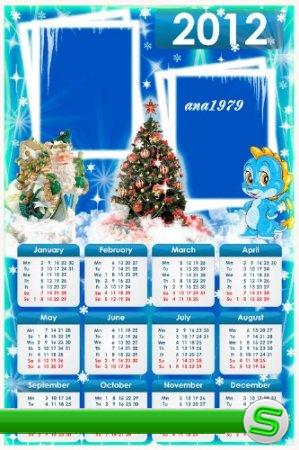Календарь для фотошопа на 2012 год – Дед Мороз и дракон