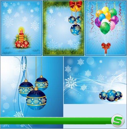 Синие новогодние открытки с шарами в векторе