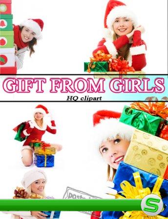 Новогодний подарок | Gift from Girls (HQ JPEG clipart)