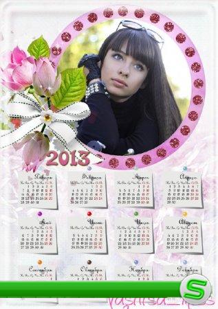 Красивый календарь для фотошопа с нежной цветочной бутоньеркой