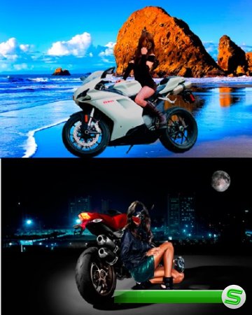 Шаблоны для фотошопа  - Девушки возле мотоциклов