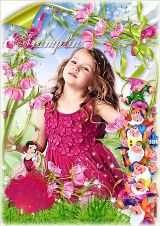 Детская цветочная рамка с героями мультфильма Белоснежка и Семь гномов