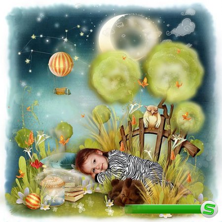 Детский нарисованный скрап-комплект - Спокойной ночки 