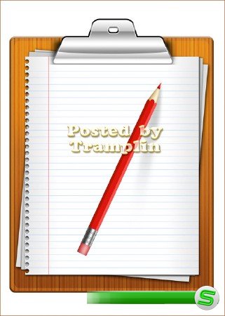 Исходник в Psd – Планшет с зажимом и листы с карандашом