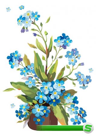 Клипарт для фотошопа - Рисованные цветы в горшках
