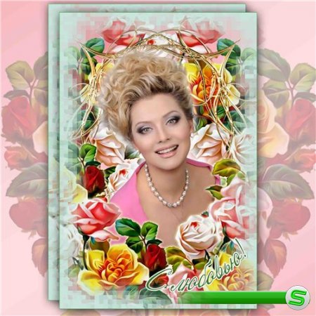 Женская рамка для фотошопа с цветами – В розах