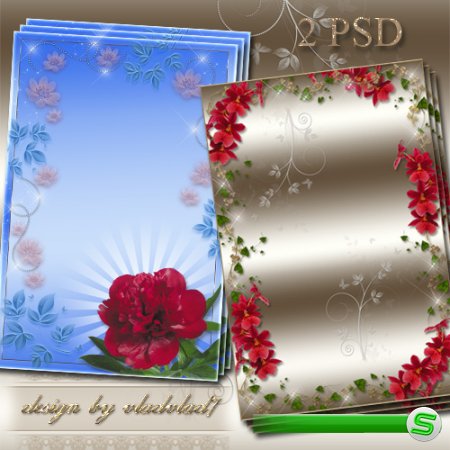 Цветочные рамки для фотошопа - Пион и красные орхидеи