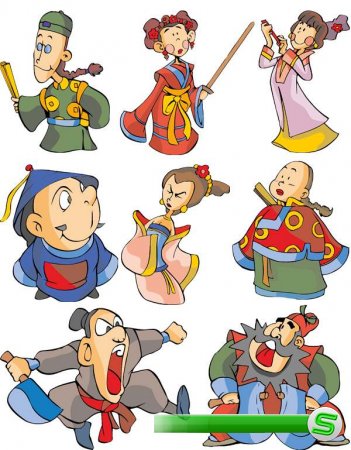 Забавные мультяшные китайские персонажи в векторе