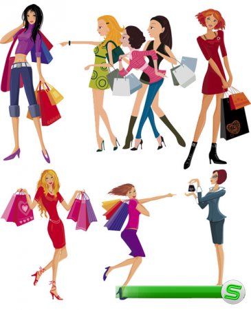 Векторный сток: девушки делают покупки