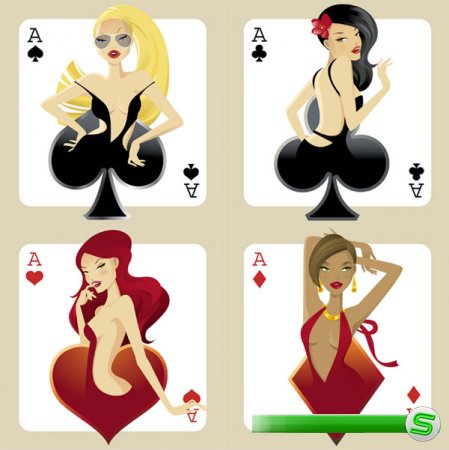 Векторный сток: девушки и игральные карты