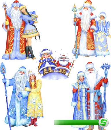 Рисованные Дед Мороз и Снегурочка