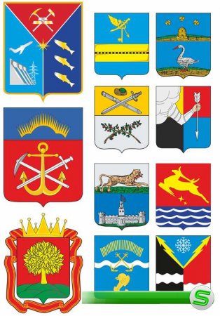 Гербы и флаги: Липецкая область, Магаданская область, Мурманская область  (Российская Федерация) вектор