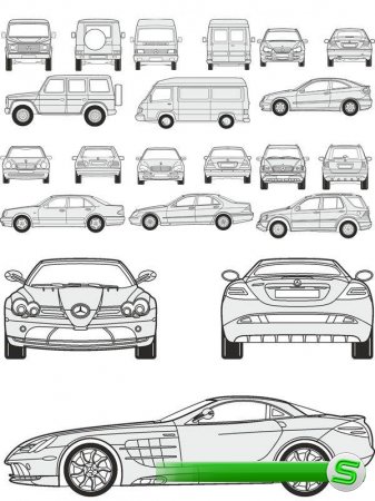 Автомобили Mercedes - векторные отрисовки в масштабе