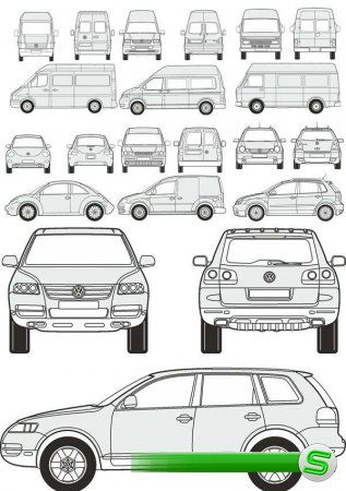 Автомобили Volkswagen - векторные отрисовки в масштабе