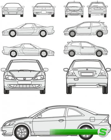 Автомобили Honda - векторные отрисовки в масштабе