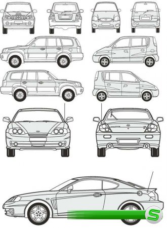 Автомобили Hyundai - векторные отрисовки в масштабе