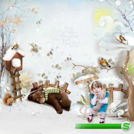 Детский зимний скрап-комплект - Белый лес 