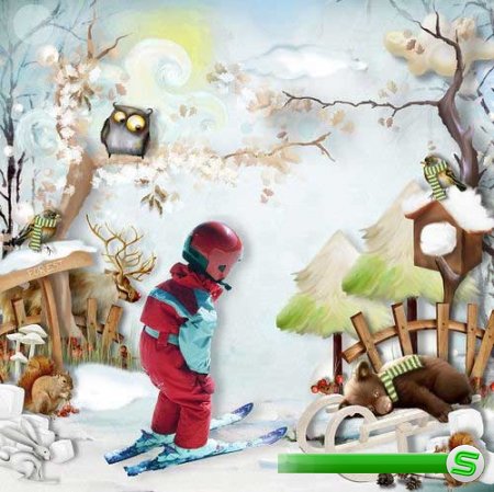 Детский зимний скрап-комплект - Белый лес 