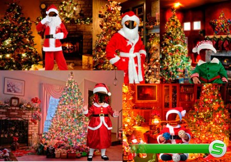 Шаблоны для фотошопа  - Дети в костюмах Санта-Клауса