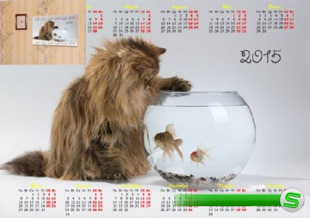  Календарная сетка - Кошка и рыбки 