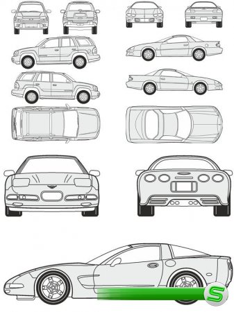 Автомобили Chevrolet - векторные отрисовки в масштабе