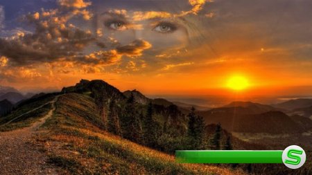  Рамка к фото - Солнечный закат на фоне гор 