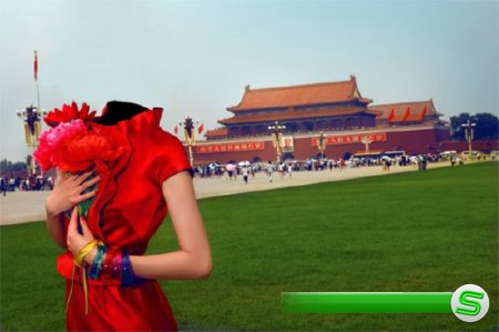  Фото шаблон - В красном платье в Китае 