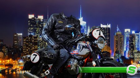 Шаблон для фотошопа  - На мотоцикле по ночному городу