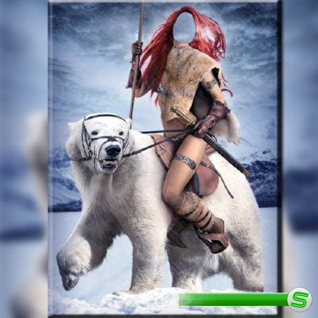  Шаблон для фото - Девушка воин на полярном медведе 
