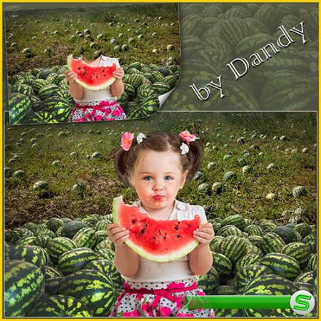 Шаблон для фотошопа - девочка в поле с арбузами