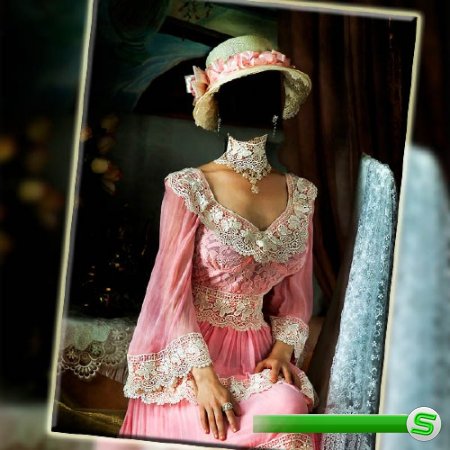  Шаблон для Photoshop - В старинном розовом платье 