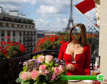  Шаблон psd - На балкончике в Париже 