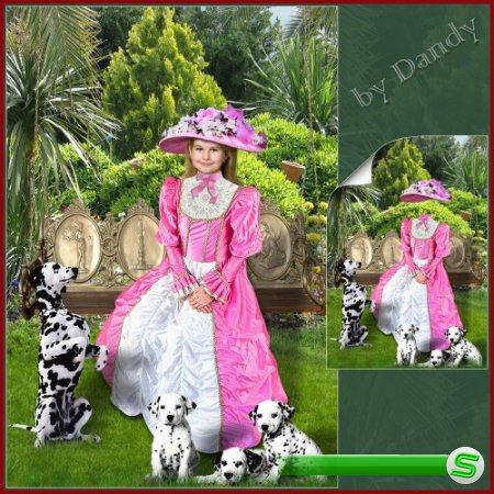Шаблон для фотошопа - девочка на качелях с собачками