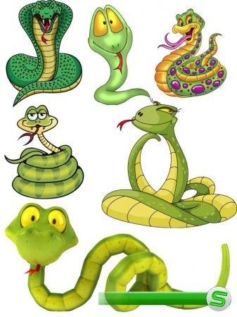 Мультяшные змеи на прозрачном фоне