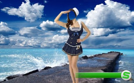  Photoshop шаблон - Морячка на берегу моря 