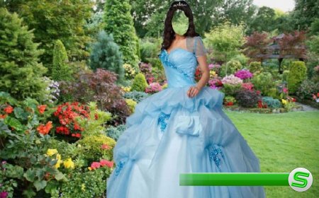  Шаблон для Photoshop - В пышном платье в саду 