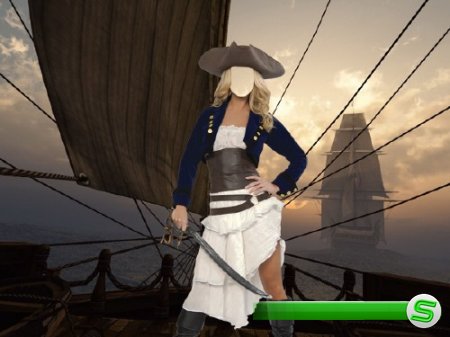  Photoshop шаблон - В костюме пирата на корабле 