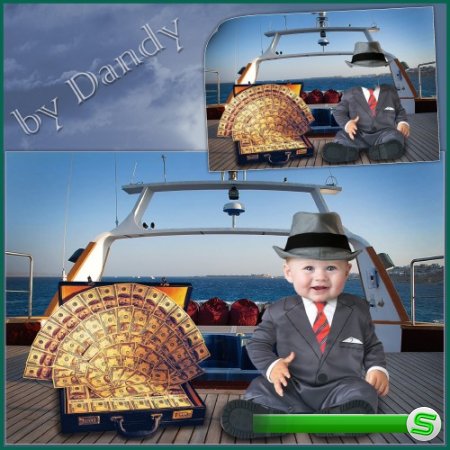 Шаблон для фотошопа - Маленький бизнесмен на яхте