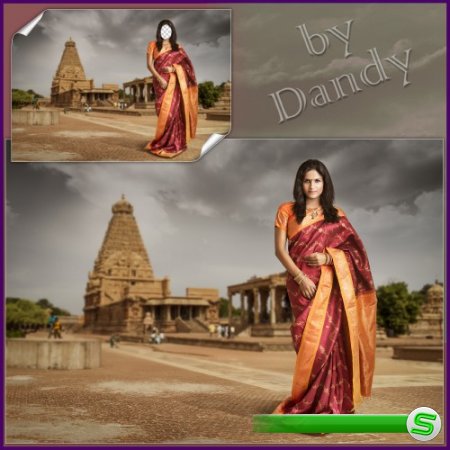 Шаблон для фотошопа - Индийская девушка в сари