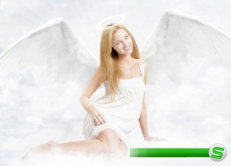  Женский фото шаблон - Ангел в облаках 