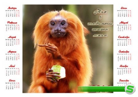  Календарь 2016 - Прикольная обезьянка с фруктом 