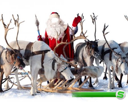  Шаблон psd мужской - В костюме Деда Мороза с оленями 