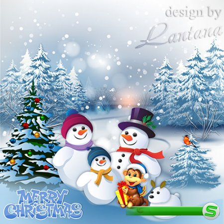 PSD исходник - Веселая семья снеговиков