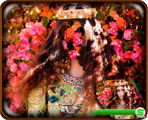 Фотошаблон для фотошоп - Принцесса среди растущих кустов