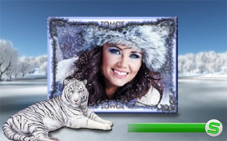  Рамка для фотошопа - Зима и белый тигр 