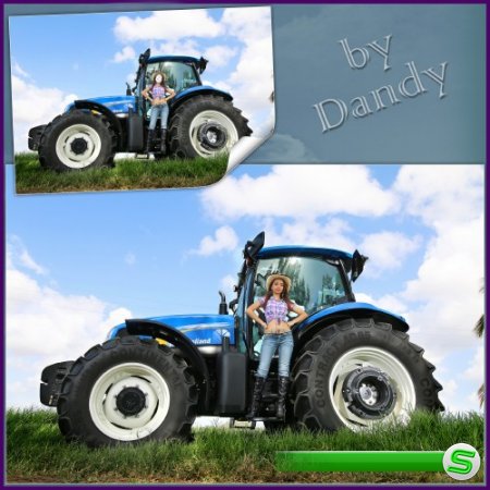 Шаблон для фотошопа - Девушка фермер на тракторе