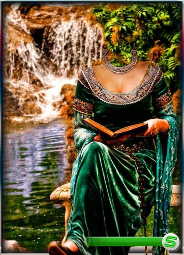 Фотошаблон - Девушка с книгой у водопада