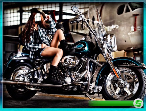 Шаблон для фото - Девушка на супер мотоцикле